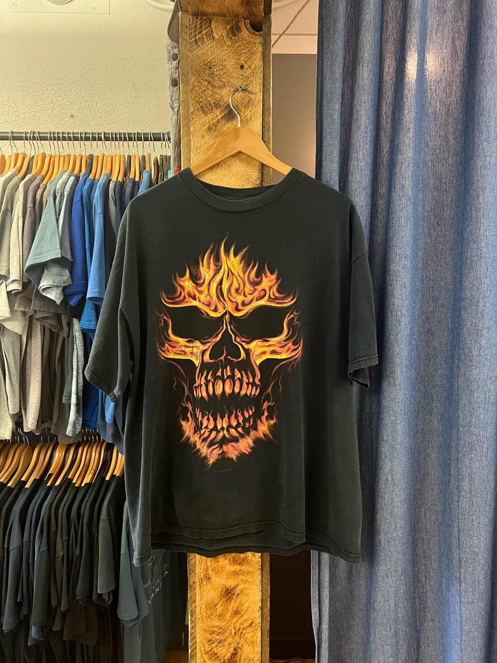 Vintage Flame Skull Black Graphic Tee